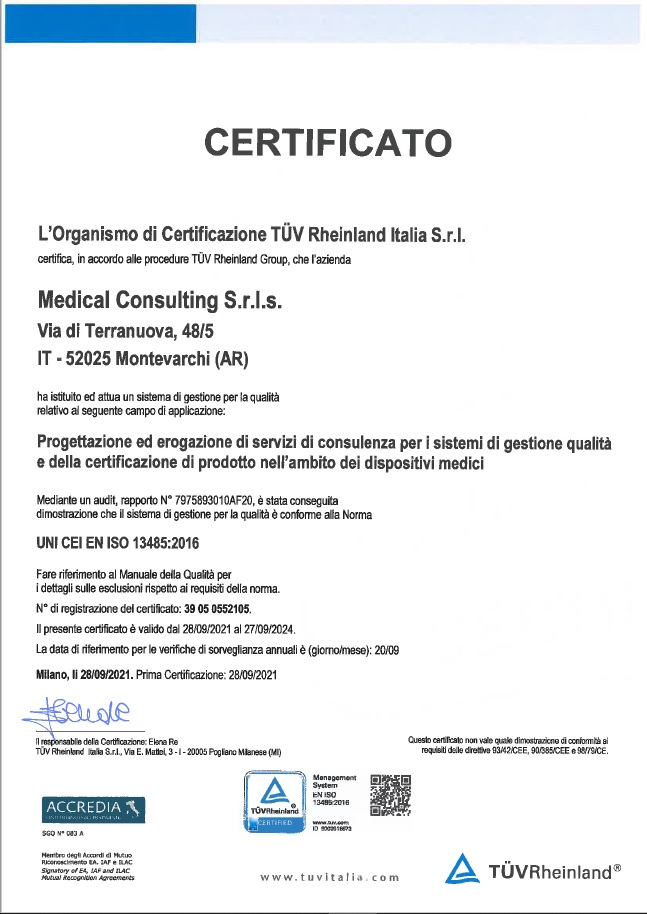 Certificato ISO13485 Medical Consulting